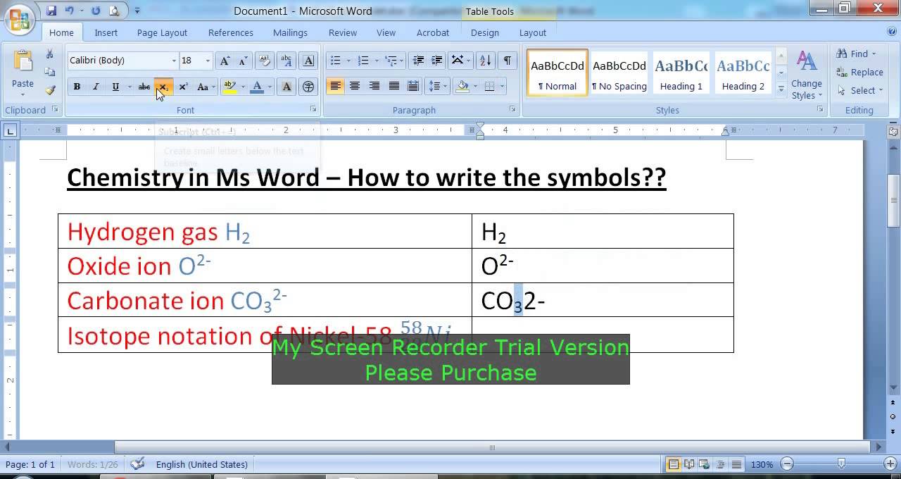 microsoft word for mac how to write chemical formulas